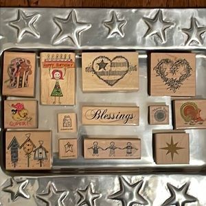 Lot rubber stamps-stampin up + others-birdhouse birthday heart blessings turkey